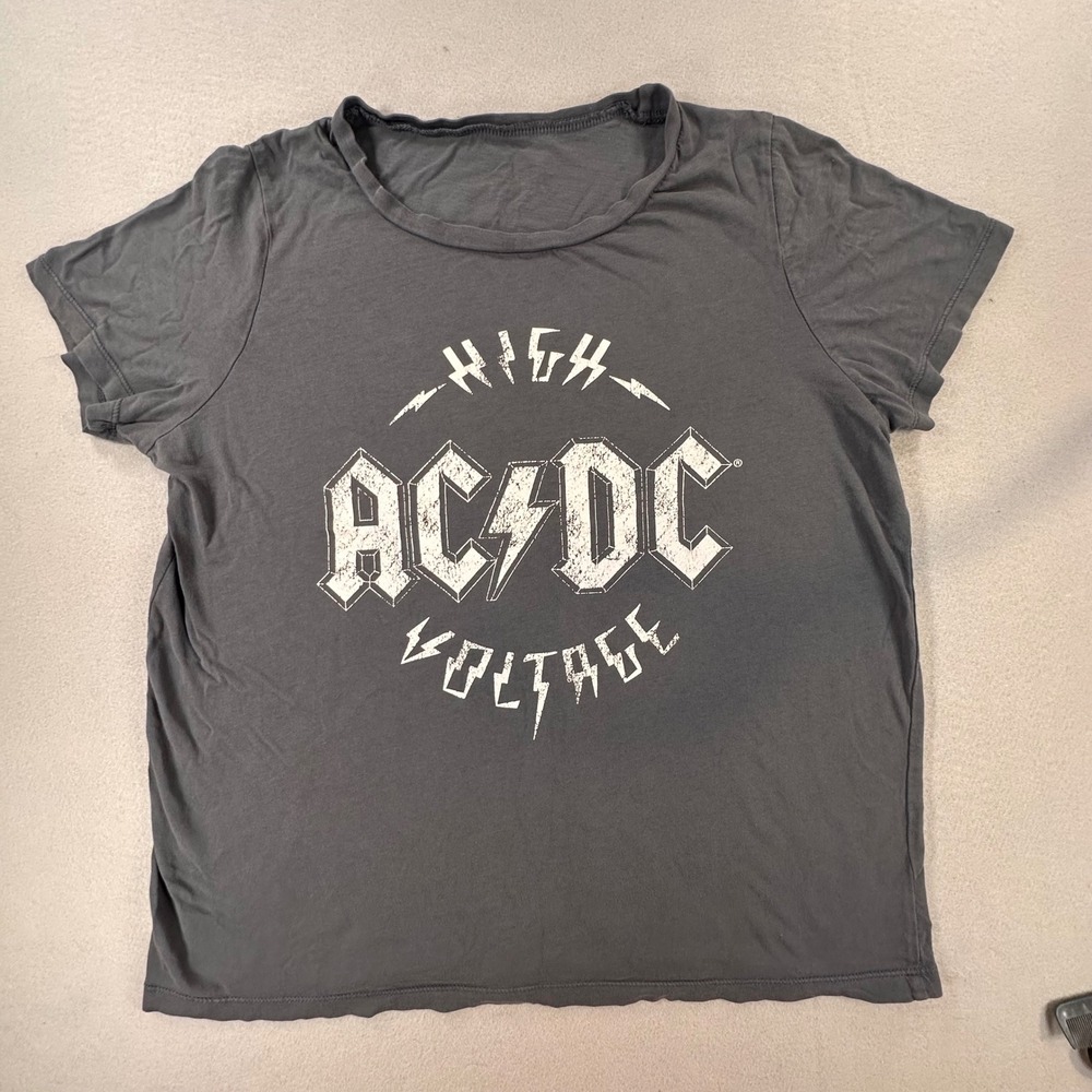 AC/DC High Voltage Graphic concert music Tee Gray Rock Band Shirt Women's Medium
